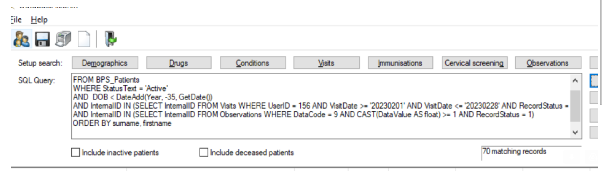 A clinical database search limited to active patients used to define the measurement population